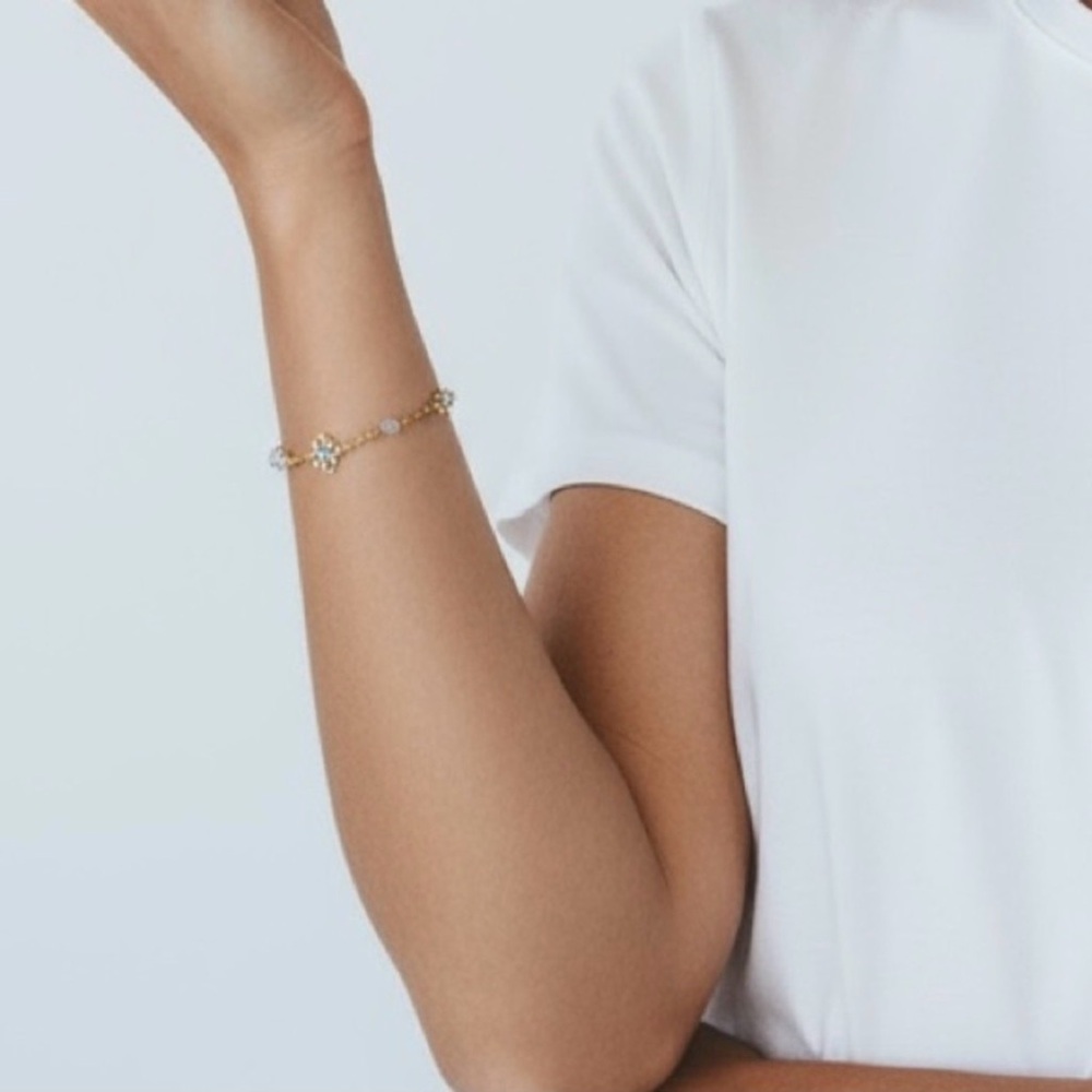 Gold Bracelet with Blue Floral Accents